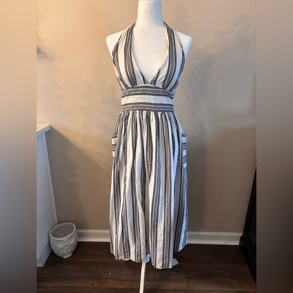Urban Outfitters Black and White Striped Midi Dress